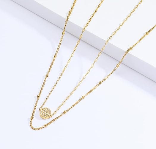 LOKLIFFAI Gold Dainty Choker Necklace Cz Pearl Pendant Necklace 18k Gold Plated Beads Chain Layered Necklace for Women Jewelry Gifts thumbnail 6