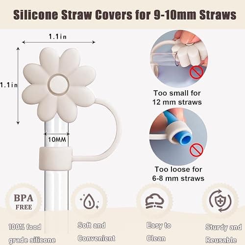 SEMATA Flower Straw Covers for Stanley Cups 30&40 Oz Tumbler with Handle Accessories - 4 PCS Silicone Straw Caps Protectors - Off White thumbnail 3