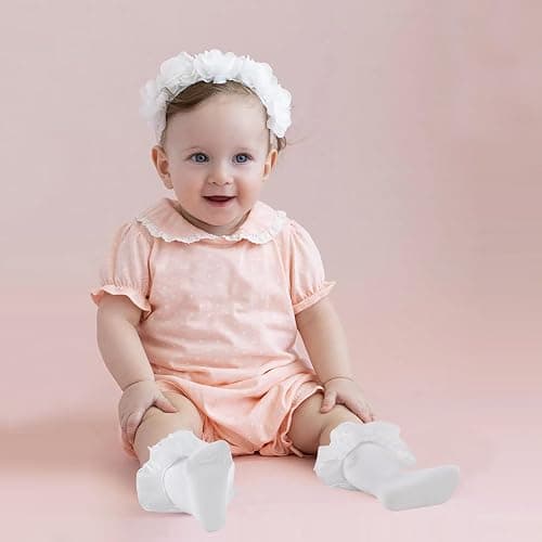 MKYSZLT Baby Girls Ruffle Socks 2-Layer Lace Frilly Turn Cuff Fancy Dress Socks Toddler Girl Preemie Newborn Infant Kids thumbnail 2