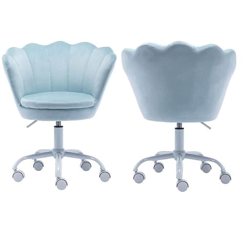 DAYALANE Kids Desk Chair with Wheels, Cute Petal Study Computer Chair with Arms for Teen Girls, Upholstered Velvet Swivel Kids Rolling Task Chair for Bedroom, Vanity, Blue thumbnail 9