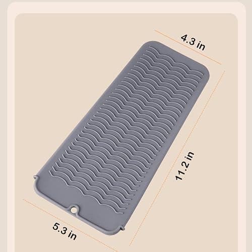 Heat Resistant Silicone Mat with Hanging Hole, Straightener Heat Resistant Travel Mat & Pouch for Curling Iron, Flat Iron and Other Hot Hair Styling Tools, 11 x 5 in, Gray thumbnail 7