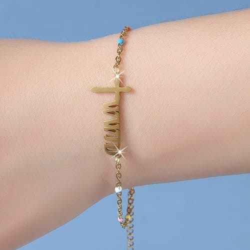 WWJD Bracelets, Cross Bead Bracelet, Natural Stone Bracelet, Made of Nature Stone, Religious Presents for Women, Mom, Grandma, Friend, Daughter - Colorful thumbnail 2