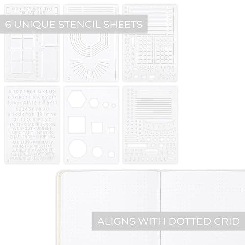 ZICOTO Ultimate All-in-One Journaling Kit - Incl. Journal Notebook With Linen Hardcover and Dotted Pages, Stencils, Stickers, Washi Tapes, Paper Clips and More Bullet Checklist Supplies thumbnail 7