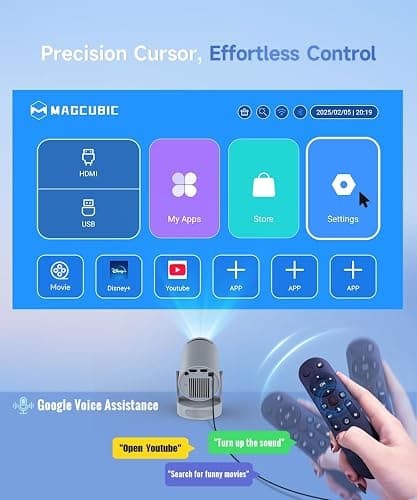 Magcubic Mini Projector 4K Support, Portable Projector with WiFi 6 and Bluetooth 5.4, 5W Soundbase Speaker, Smart Proyector with Auto Vertical Keystone 180°Rotatable for Movie Home Outdoor thumbnail 3