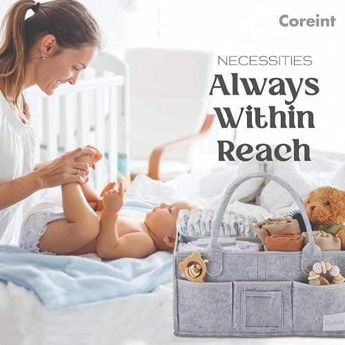 Coreint Nappy Caddy Organiser Large,Diaper Caddy,Unique Stylish Baby Shower Gifts For Mum Nursery Storage Basket - New Born Gift -,New born Essentials - Nursery Decor- Baby Accessories thumbnail 5