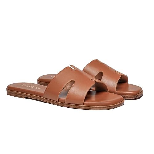 Rihero Women's Dressy Flat Sandals Comfortable Slip On Leather Slide Sandals thumbnail 5