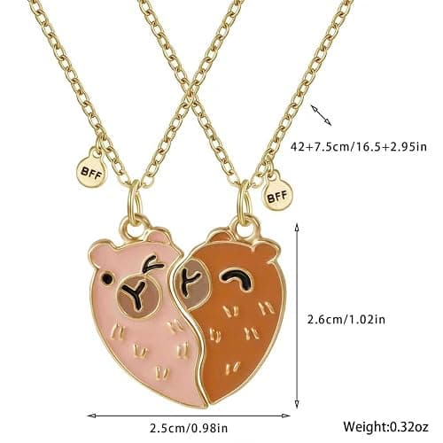 HANRESHE Brown Capybara Best Friend Necklace Cute Heart Capybara Bff Necklace Fashion Friendship Necklaces Gift thumbnail 7