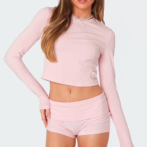 KMBANGI Womens Fold Over Shorts Elastic Waist Y2k Lounge Shorts Foldover Cute Pajama Micro Bottoms Mini Shorts Sleepwear thumbnail 7