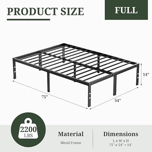 Full Size Bed Frame, 14 Inch Metal Platform Bed Frames with Heavy Duty Steel Slat Support, No Box Spring Needed, Easy Assembly, Under Bed Storage thumbnail 2