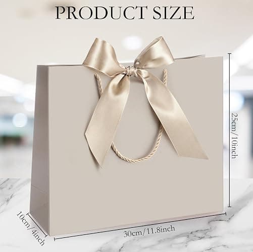 Silkfly 12 Pcs Thank You Gift Bags with Handle 12x10x4'' Welcome Return Gifts Bag with Bow Ribbon for Valentine Wedding Bridesmaid Baby Shower New Year Housewarming Birthday (Champagne) thumbnail 2