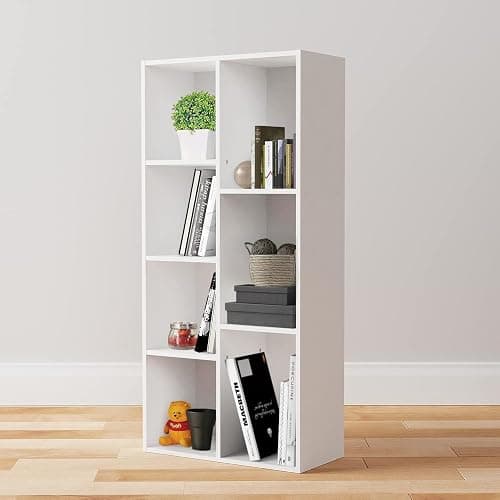 Amazon Basics 7 Cube Organizer Bookcase Shelf, Storage for Home and Office, 9.25"D x 19.49"W x 41.73"H, White thumbnail 2