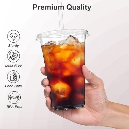 Dealusy 100 Pack - 20 oz Clear Plastic Cups with Lids and Straws, Sturdy & Food Safe Iced Coffee Cups with lids, Disposable Plastic Smoothie Cups for Cold Drinks thumbnail 4