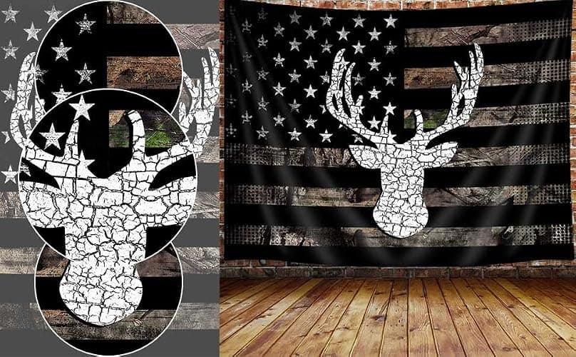 VEIGIKE American Flag Hunting Tapestry, Western Black and White Country Deer Tapestry Wall Hanging for Men Bedroom Room, Rustic Camo Tapestries Poster Blanket College Dorm Home Decor 60X40 Inches thumbnail 5