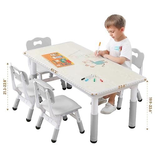 Kids Table and Chairs Set, Height Adjustable Desk With 6 Seats for Ages 2-12,Arts & Crafts Table,Graffiti Desktop, Non-Slip Legs, Max 300lbs, Children Multi-Activity Table for Classrooms,Daycares,Home thumbnail 2
