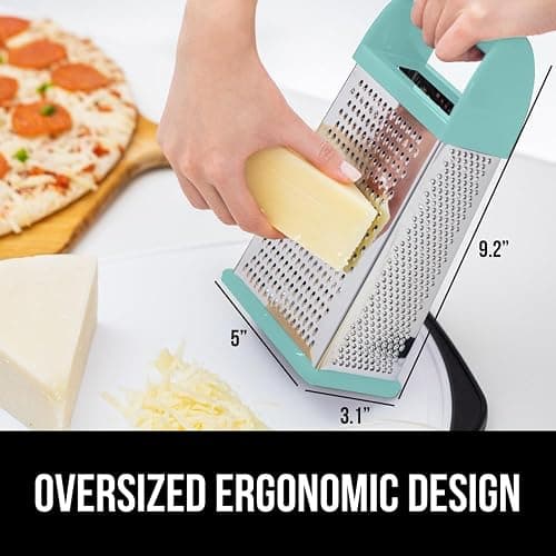 GORILLA GRIP 4-Sided 100% BPA-Free Cheese Grater With Container, Stainless Steel XL Box Graters, Parmesan Shredder, Grate Cheeses, Shred Veggies, Slip Resistant Handle, Dishwasher Safe Zester, Mint thumbnail 2