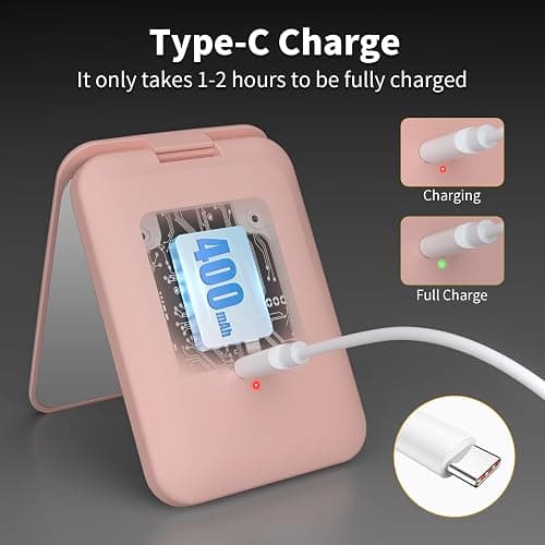 Kintion 1X/3X Pocket Mirror, 3 Color Lighting LED Compact Mirror (Pink) | Rechargeable Dimmable Travel Mirror for Purse, Portable, Folding, Handheld, Small Lighted Mirror for Women Gift thumbnail 7