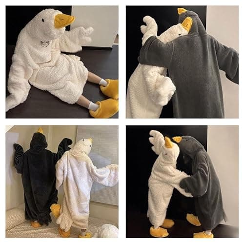 Adult Duck Pajamas, Funny Goose Costume Hoodie Blanket, Soft Wearable Animal Onesie with Feet Slippers, for Cosplay Parties thumbnail 8