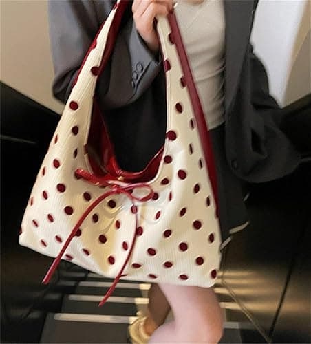 Polka Dot Tote Bag for Women Bow Tie Hobo Bags for Women Slouchy Tote Purse Large Shoulder Handbag Satchel for Travel Work thumbnail 3