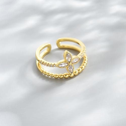 Jewigo Open Stackable Rings for Women 18K Gold Plated Dainty Cubic Zirconia Wave Cuban Link Chain Flower Feather Hollow Out Adjustable Stacking Rings Wedding Jewelry Gifts thumbnail 5