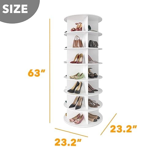 SpaceAid 7 Tier Rotating Shoe Rack Tower, Spinning Shoe Display Lazy Susan, Revolving 360 Shoe Rack Storage Round Carousel, Vertical Handbag Rotate Shoes Closet Organization (7-Tier White) thumbnail 2