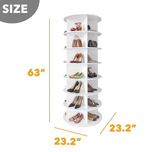 SpaceAid 7 Tier Rotating Shoe Rack Tower, Spinning Shoe Display Lazy Susan, Revolving 360 Shoe Rack Storage Round Carousel, Vertical Handbag Rotate Shoes Closet Organization (7-Tier White) thumbnail 3