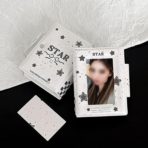 FEINIPOOK Kpop Photocard Binder Cute Star Photocard Holder K-pop Mini Album Book K pop Photo Card Holder Hollow Album for Fan Merchandise Gifts, CPP Pocket, No Acid, No PVC, 32 Pocket thumbnail 2