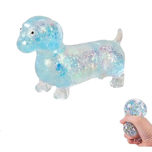 Dachshund Squishy Stress Toy,Glitter Dog (Blue) | Maltose Stress Ball, Slow Rise Fidget for Anxiety Relief, Soft Squeeze Desk Gadget for Home Office Travel - Image 1