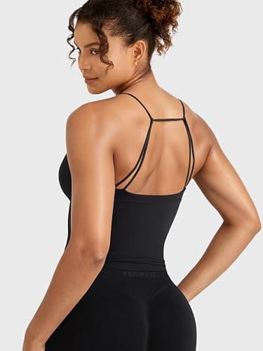 YEOREO LuxFlow Women's Workout Tank Top with Bra Pads Twist Front Straps Summer Seamless Camisole Shirts Longline Sports Bras thumbnail 4