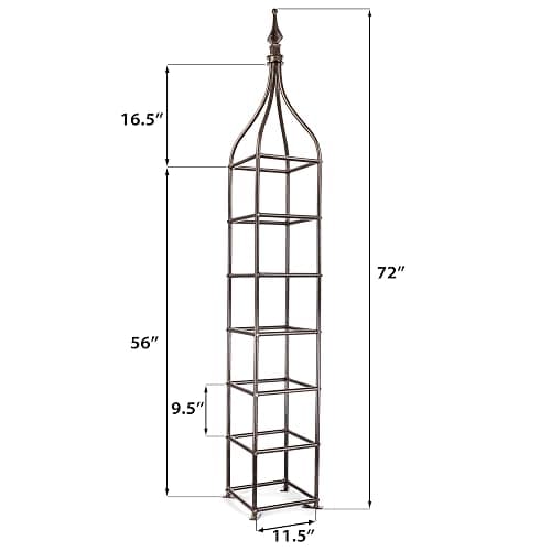 H Potter Trellis Obelisk Tall Metal Garden Decor Vertical Yard Art for Roses Climbing Plants Weather Resistant Wrought Iron Ornamental (Charcoal Brown, 6 Foot) thumbnail 4