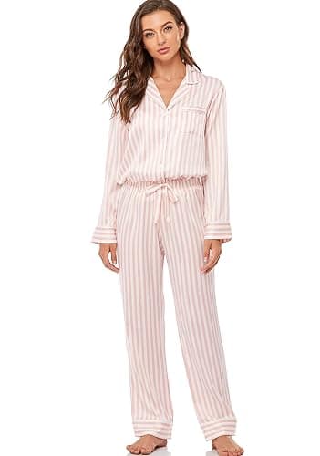 Serenedelicacy Women's Satin Pajama Set Long Sleeve Button Down Sleepwear 2-Piece Silky Pj Set thumbnail 3