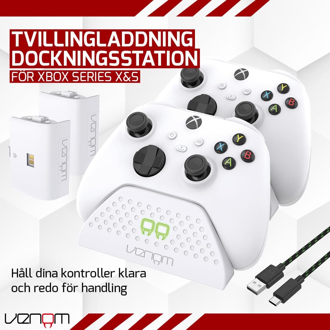 Venom Dubbel laddningsstation med 2 x laddningsbara batterier, Twin Dock - vit (Xbox Series X & S/Xbox One) thumbnail 2