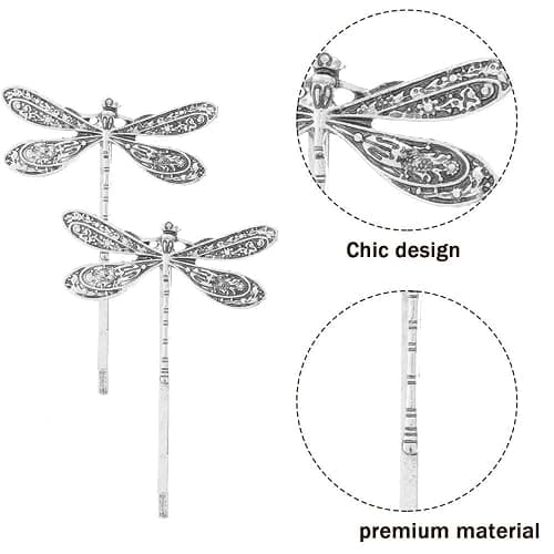 LALOCAPEYO 4 Pcs Of Antique Silver Retro One Line Dragonfly Hair Clip Dragonfly Bobby Barrettes Retro Hair Clip Metal Bobby Barrette Suitable for Various Occasions Such As Wedding Banquets and More thumbnail 6