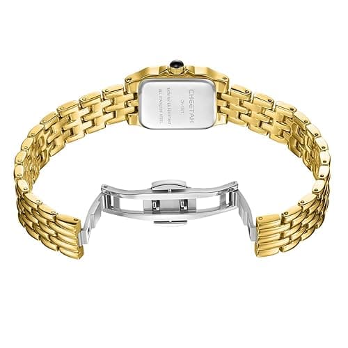 CHEETAH Gold Watches for Women with Small Vintage Bracelet, Rectangular Case Roman Dial thumbnail 6