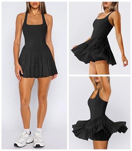 Hragc Women's Tennis Flowy Pleated Ruffle Athletic Dress for Women Halter Neck Sleeveless Mini Golf Dress with Shorts Pocket thumbnail 2