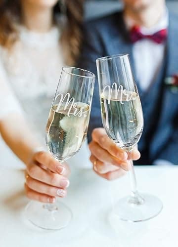 Sweetzer & Orange Bride and Groom Champagne Glasses (8 oz) Engraved Mr and Mrs Glasses for Wedding Glasses and Toasting Flutes, Bridal Shower Gifts, Engagement Gift. Boxed Mr and Mrs Gifts thumbnail 2