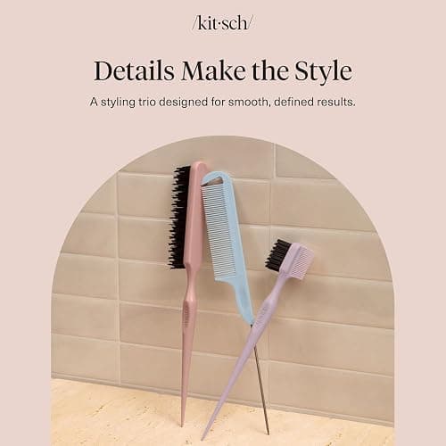 Kitsch Slick Back Hair Brush – Hair Styling Combs Kit with Pintail Comb, Edge Brush & Teasing Tool, Comb Set for Precision Parts, Smooth Edges, Volume & Slick Back Brush for Styling thumbnail 2