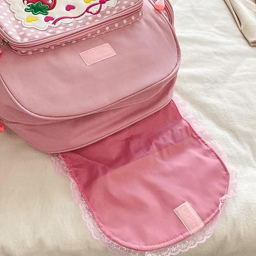 Haowul Japanese Style Kawaii Bookbag Strawberry Mini Backpack Embroidered Strawberry Lace Backpack Cute School Bag for Girl thumbnail 4
