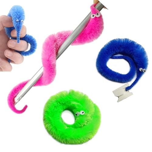 SHENGSEN 48Pcs Fuzzy Worm Toys Fuzzy Worms on String Trick Toy Carnival Kid Party Favors (6 Colors) thumbnail 4