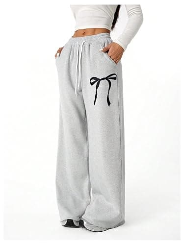 Verdusa Girl's Bowknot Baggy Sweatpants Lightweight Straight Leg Athletic Pants with Pockets thumbnail 5