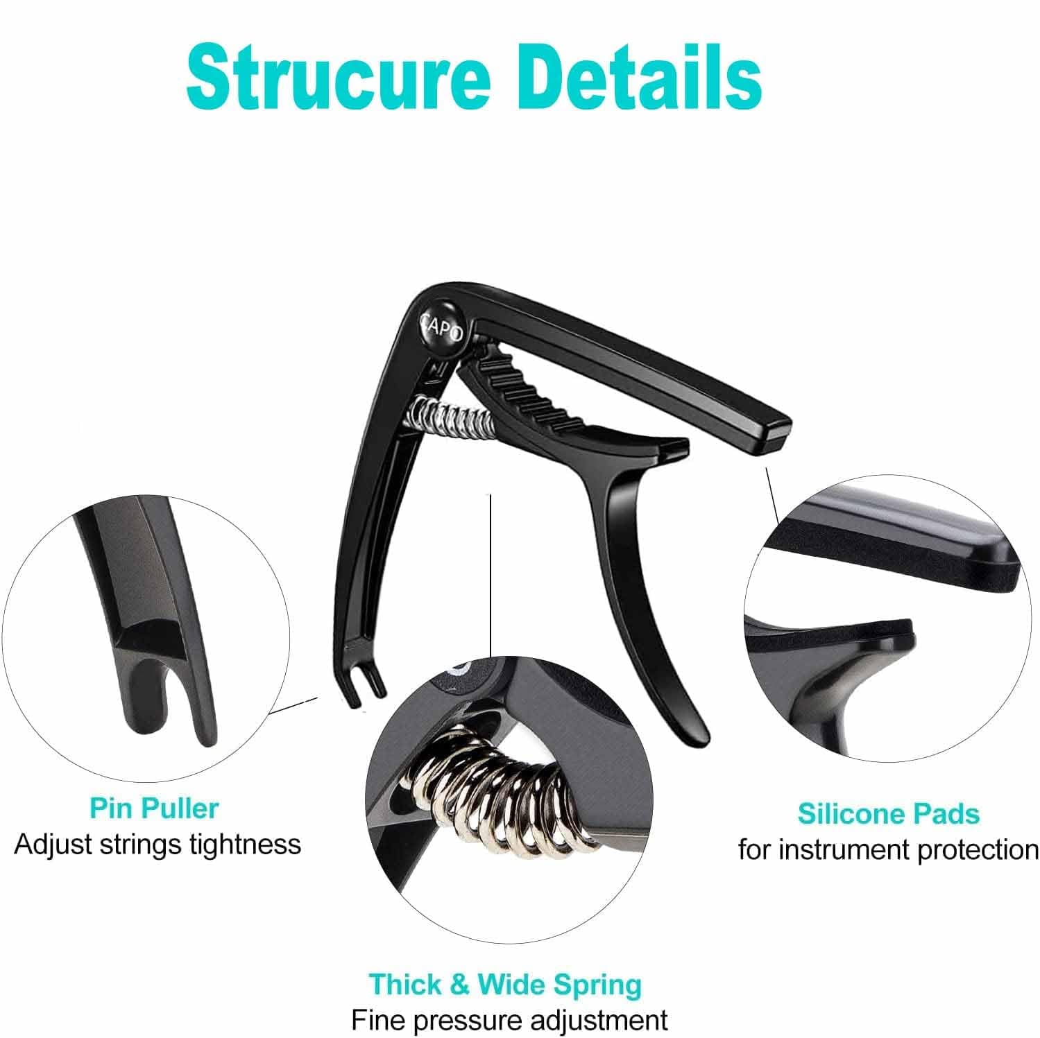 Guitar Capo, 6 String Acoustic and Electric Guitar Clip, Guitar Kapo Accessories for Classical Guitar, Ukulele, Mandolin and Banjo (Black) thumbnail 3