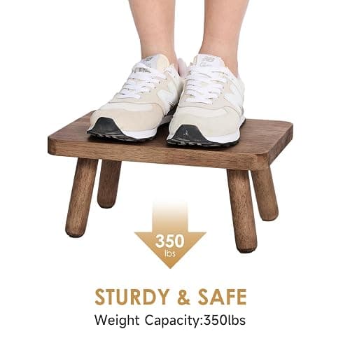 Jurath Wooden Step Stool for Adults Office's Step Stool Heavry Duty Stepping Stools for Office, Bedroom, Garden, Bathroom with Four Detachable and Assembled Legs Chocolate Brown (Classic 6.3" inch) thumbnail 4