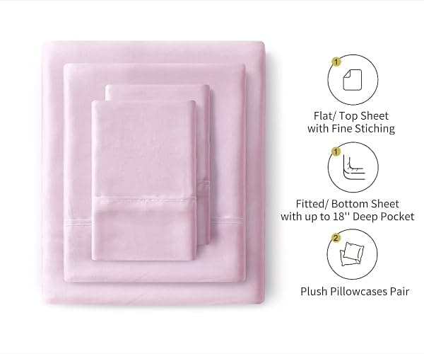 Silk like Satin Sheets, Full Size Bed Sheet Set, Pink, 4 Piece | Deep Pocket, Soft Cooling Feel, 360-Degree Elastic & 4 Corner Straps, Skin & Hair Friendly, Hypoallergenic thumbnail 2