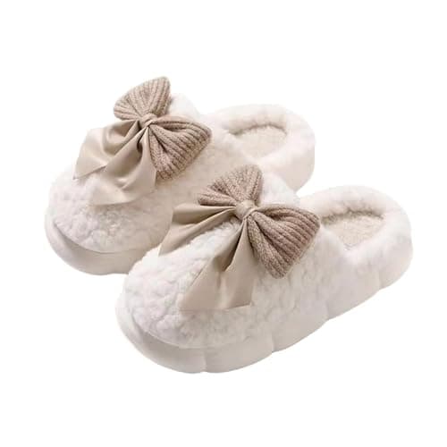 Maskjuwio Filzpantoffeln Damen Gummisohle Hausschuhe Damen Winter Plüsch Pantoffeln Mit Schleifen Memory Foam Schlappen rutschfeste Hausschlappen Warme Gefüttert Slipper Für Den Innenbereich thumbnail 3