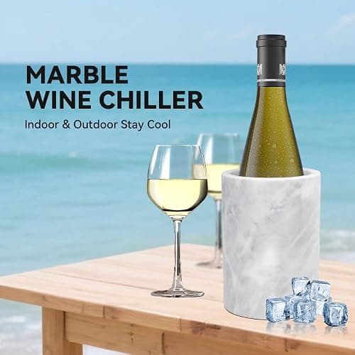Kota Japan White Marble Stone Wine and Champagne Bottle Chiller Cooler - 7" X 5" | Elegant Kitchen Utensil Holder | Must Have Wine Chiller for Your Home | Impress Your Guests at Next Party or Event! thumbnail 4