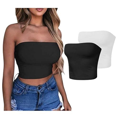 HGps8w 5 Pack Women's Cute Tube Crop Tops Strapless Basic Solid Sleeveless Stretchy Seamless Bandeau Shirts thumbnail 2