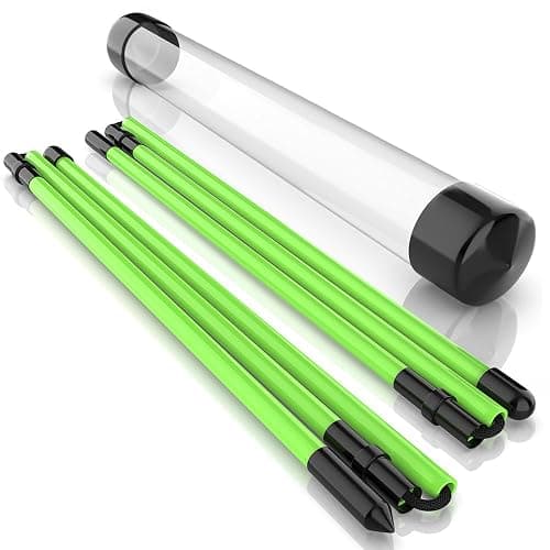 SLinBeiBy 2 Pack Premium Golf Alignment Sticks, 48 Inches Fluorescent Green Golf Training Aid for Aiming, Putting, Full Swing, Collapsible Golf Swing Trainer with Clear Tube Sleeve for Easy Carrying - Image 1