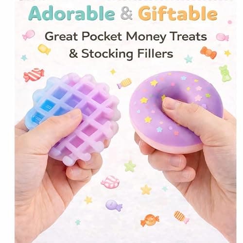 Jelli Squishi Sweet Treats Squishy Toy (2 Pack) – Sensory Fidget Stress Relief Toy for Kids – Soft Jelly Squeeze Waffle and Doughnut Kavaii Taba Mochi Toy – Random Colours thumbnail 4