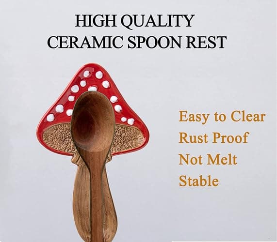 Spoon Rest Spoon Holder For Stove Top Cute Mushroom Spoon Rest For Kitchen Counter Ceramic Spatula Holder Utensil Rest thumbnail 5