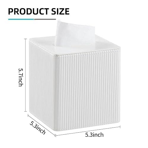 Cretkhp Tissue Box Cover Square with Magnetic Closure, PU Leather Tissue Box Holder for Bathroom NightStands Livingroom, Decorative Modern Square Tissue Holder (Ivory) thumbnail 3