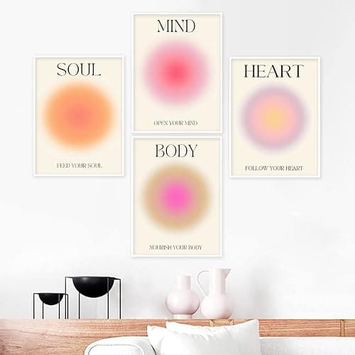⭐️NCYEL 4 colorful abstract halo posters angel number positive energy inspirational language inspirational wall art bedroom girls room pink decoration living room bedroom apartment hotel dormitory16x24 thumbnail 2